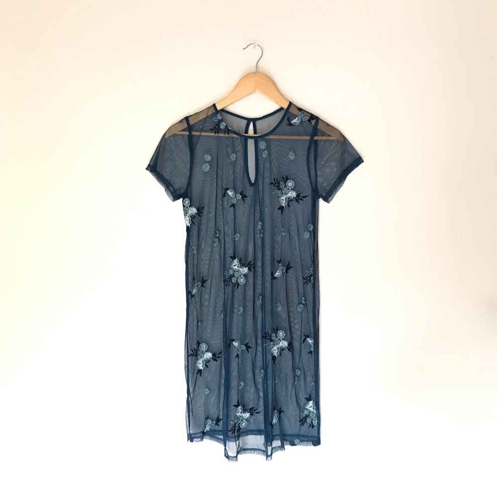 Sheer Blue Floral Shift Dress / Swim Cover